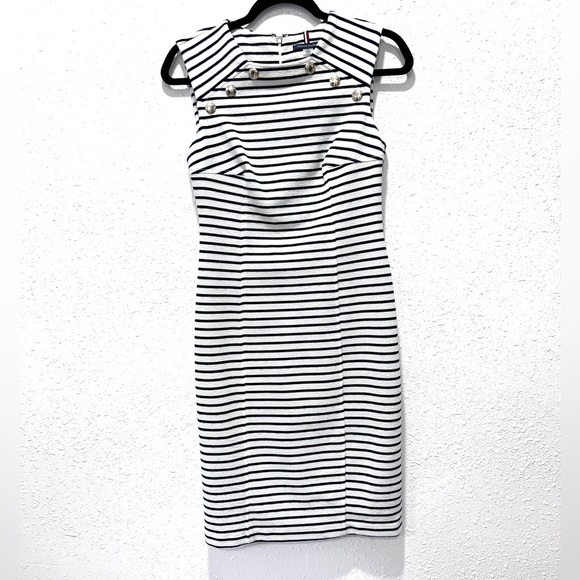 Tommy Hilfiger Black and White Sheath Midi Dress 2 - Picture 7 of 7